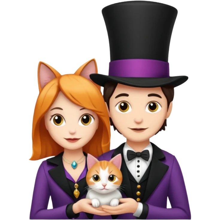 magician couple and their pet cat emoji
