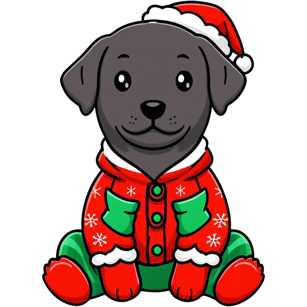 Black lab wearing Christmas pajamas  emoji
