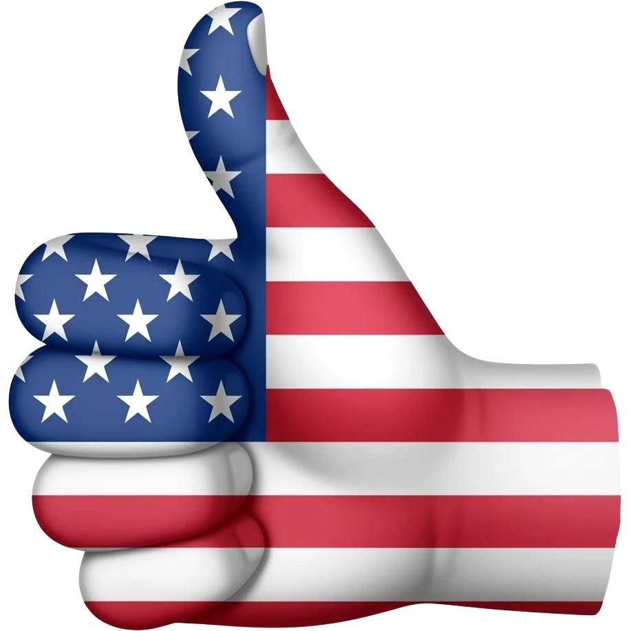 a fist with a raised thumb facing frontally, only the thumb dipped in paint and painted in the American flag emoji