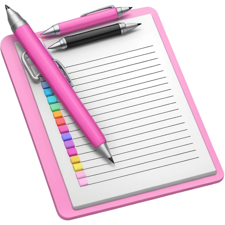 create a pink exam paper with pens and stuff  emoji