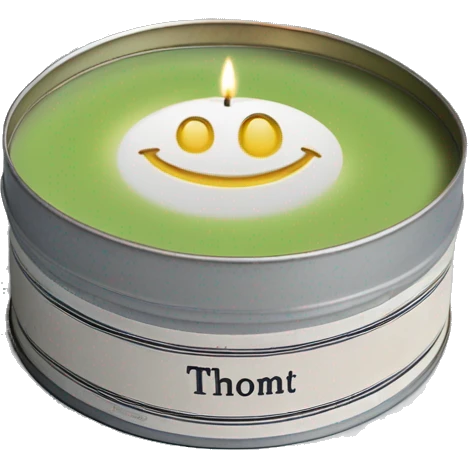 pretty matcha scented candle in silver tin with vintage label realistic emoji