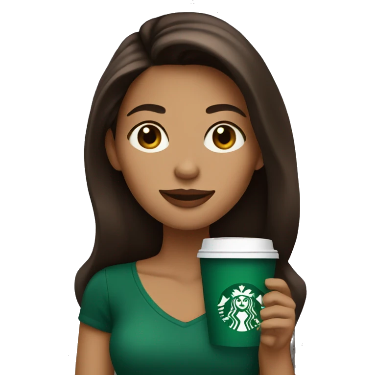 Brunette girl drinking starbucks coffee emoji