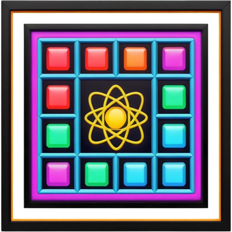 Generate 8 unique emoji-style icons representing chemical element tiles, atomic symbols, colorful science grid blocks, and laboratory chemistry themes. emoji