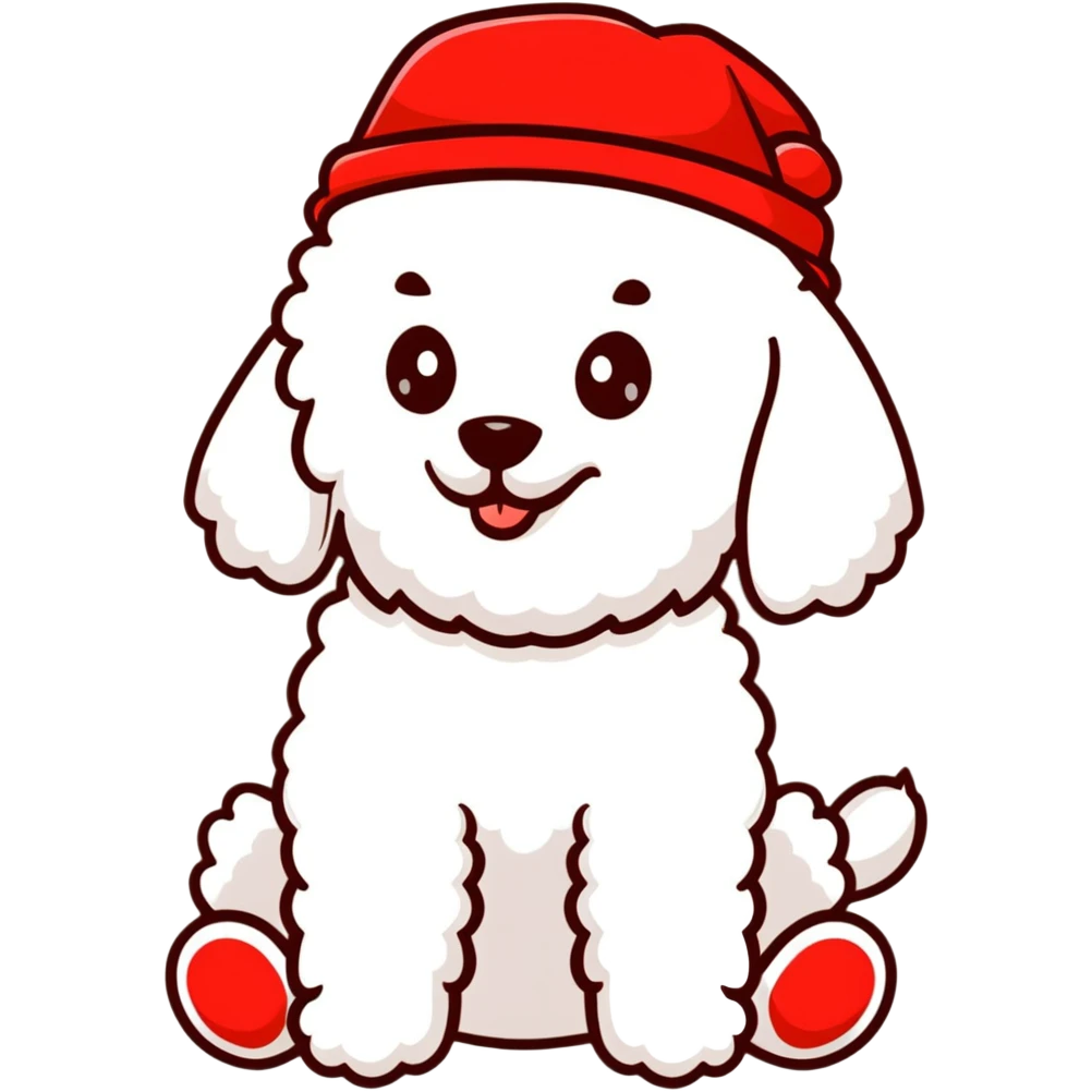 poodle wearing a red hat emoji