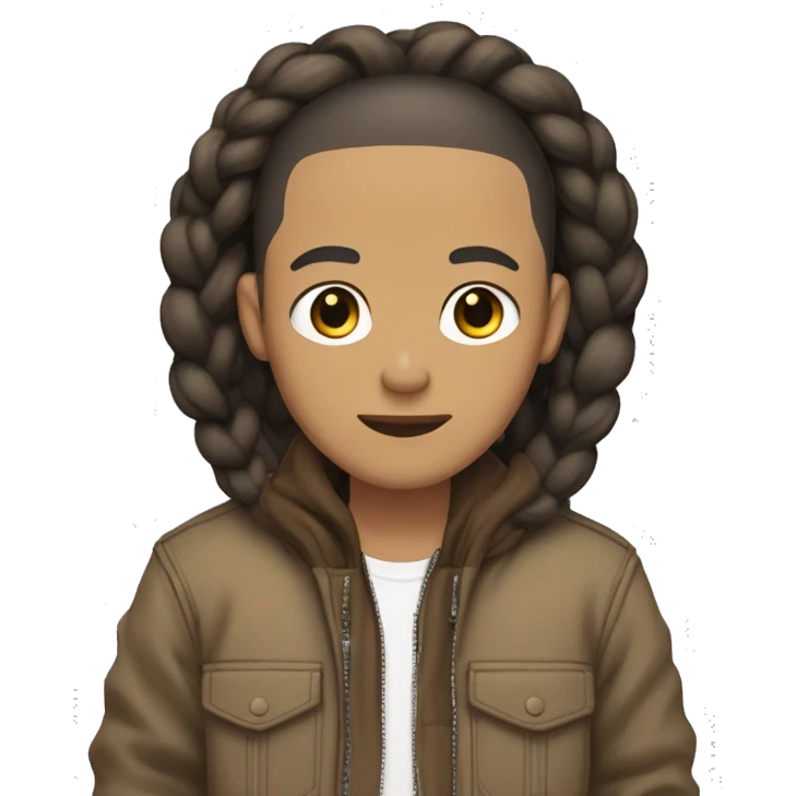 Large light skin man with braids and brown zip up jacket with anime shirt under jacket  emoji
