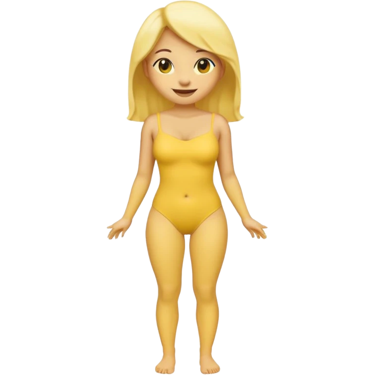 female noseless noseless noseless yellow smiling emoji with tits, full body dark black eyes, hairless, noseless, earless emoji