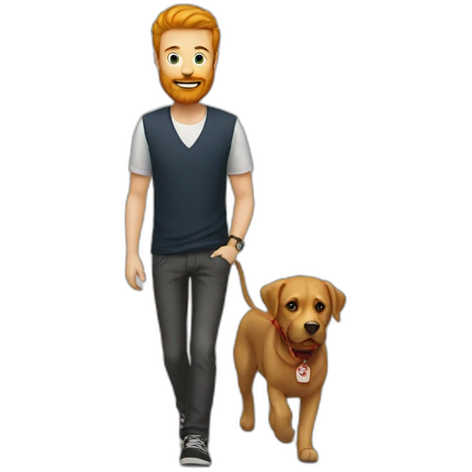 A smoking blond guy with red beard walk his black Labrador emoji