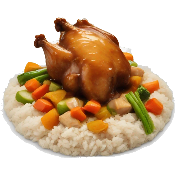 chicken in brown sauce over rice with veggies emoji
