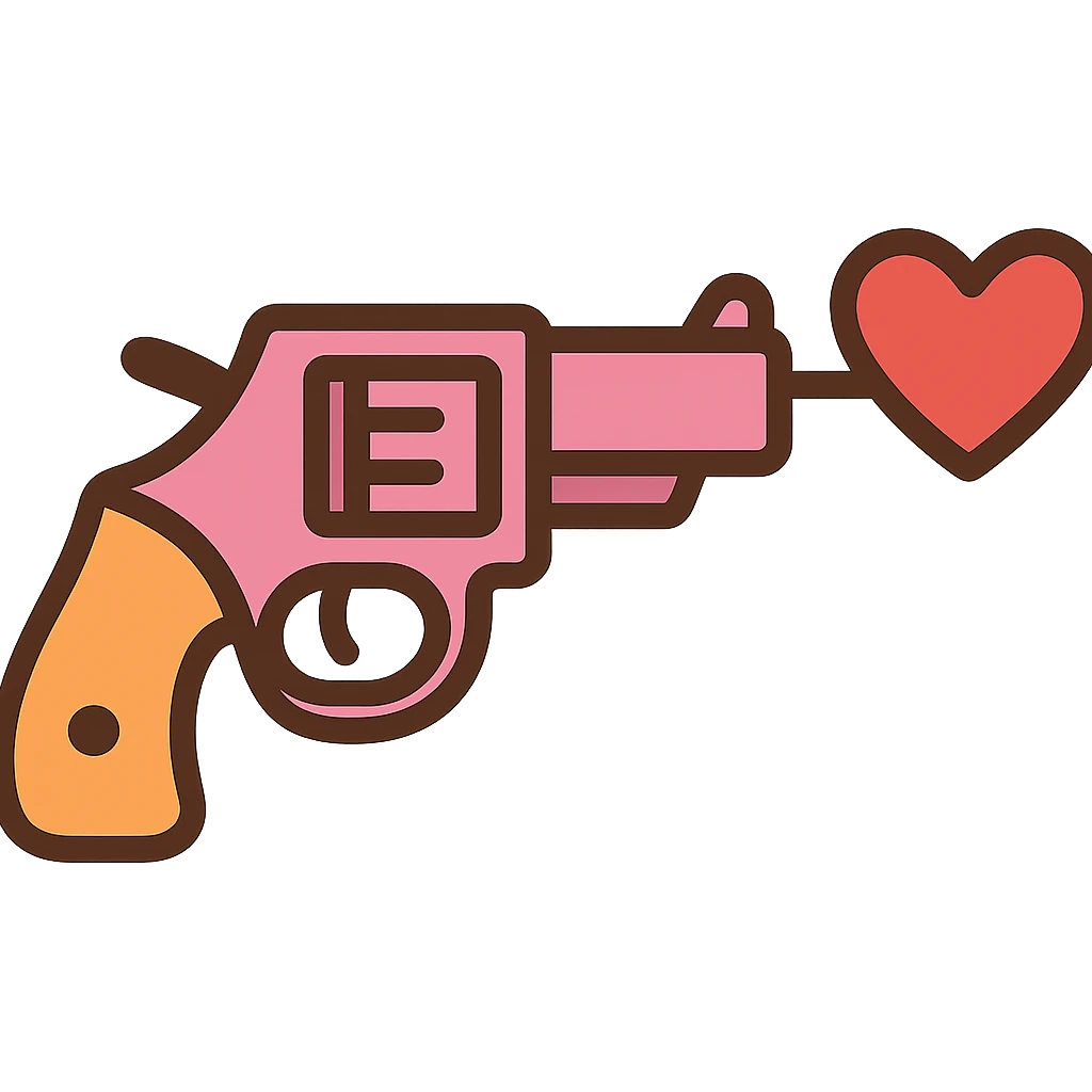 flat toon style simple shapes love gun with heart barrel emoji