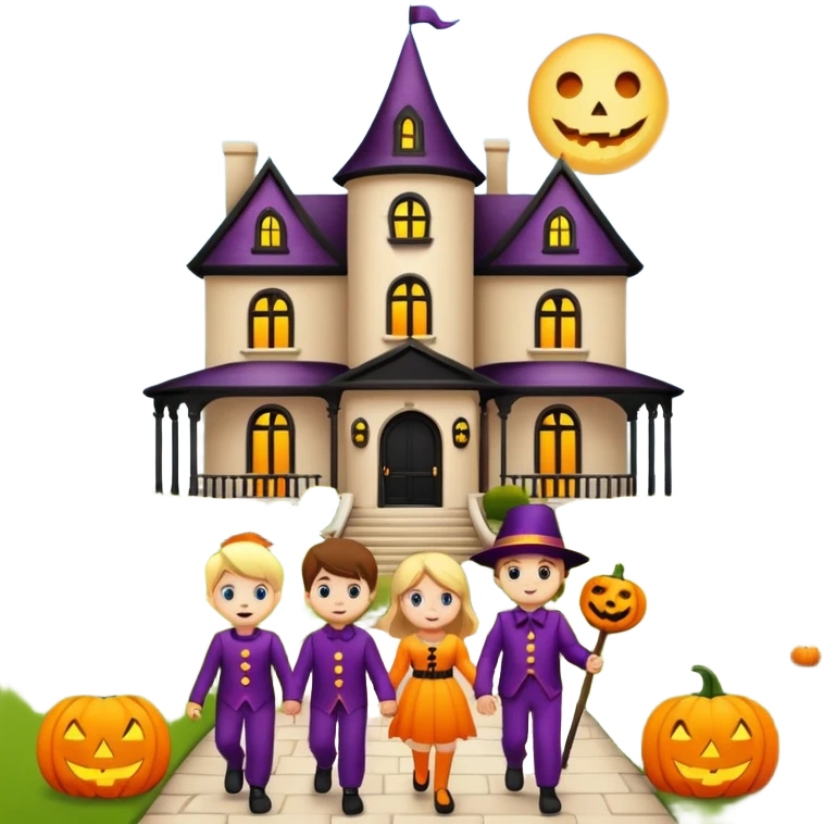 Kids trick or treating at a mansion emoji