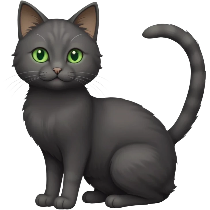 full body gorgeous solid dark grey cat with green eyes, white paws and white whiskers stretching like a cat emoji