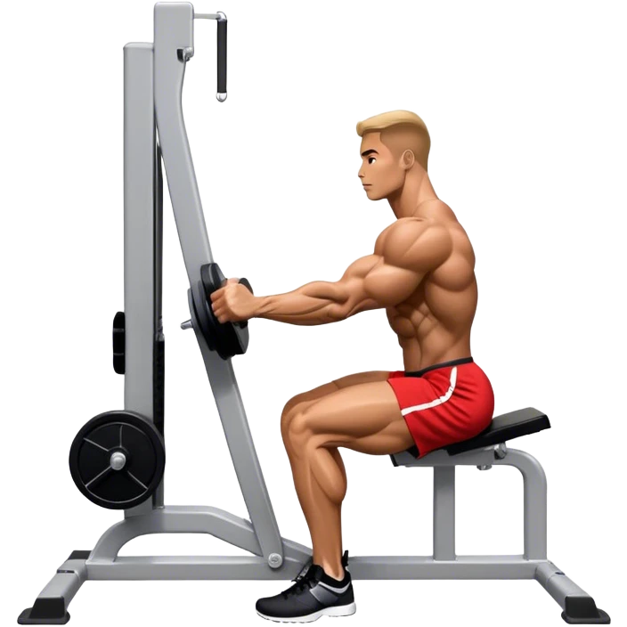 side-view bodybuilder seated weighted calf-raise machine lower leg exercise emoji