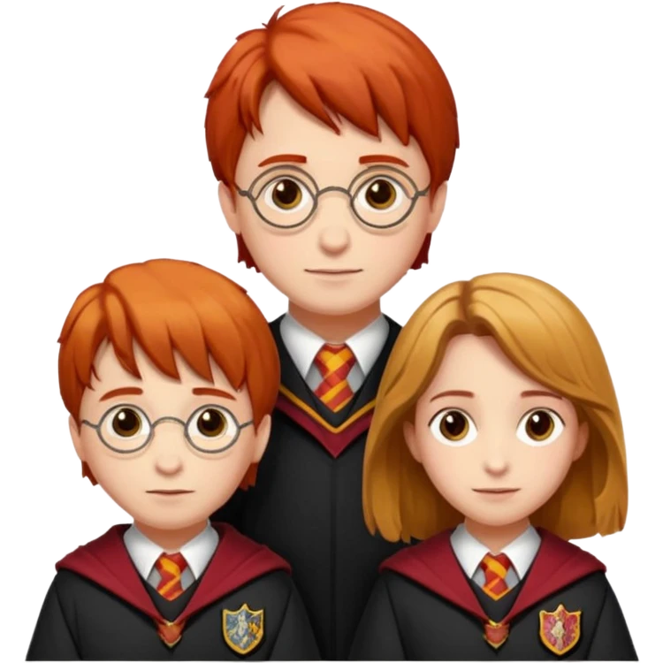 harry potter, ronald weasley and hermione granger in gryfinndor uniform emoji