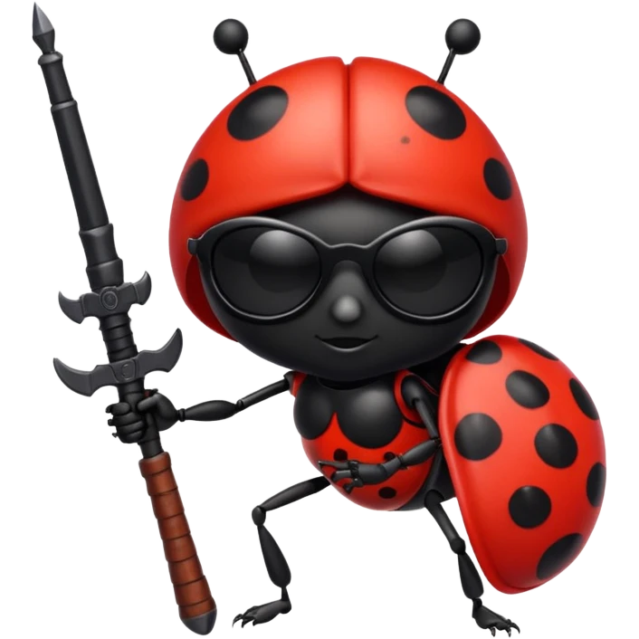 an evil ladybug with dark sunglasses and a weapon emoji