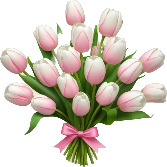 bouquet with 5 white tulips and 5 pink tulips with a bow around it emoji