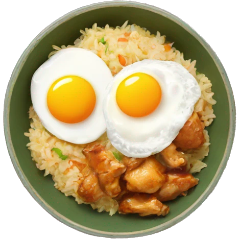 chicken thigh rice bowl with two eggs emoji