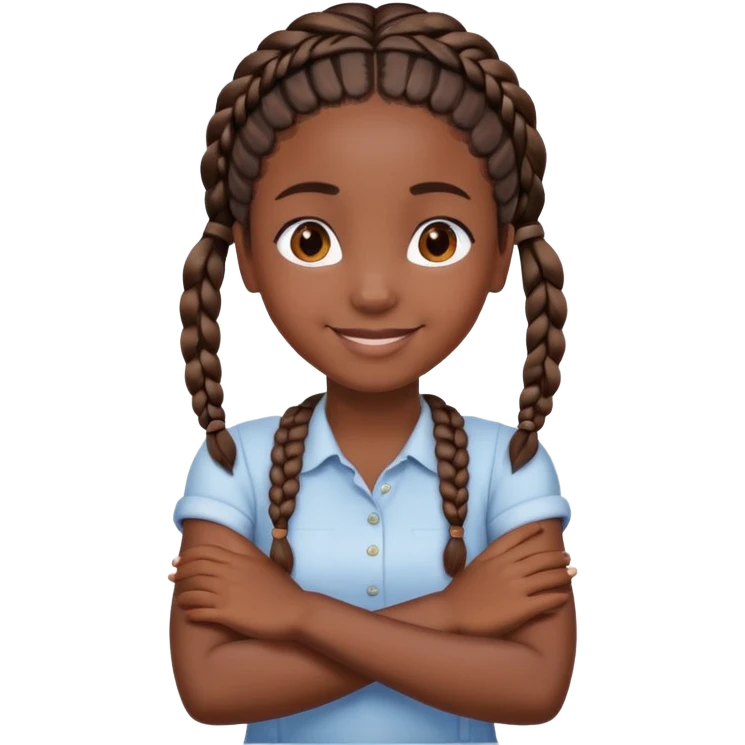 darkskin girl with braids, arms crossed with hands on next, smiling wide emoji