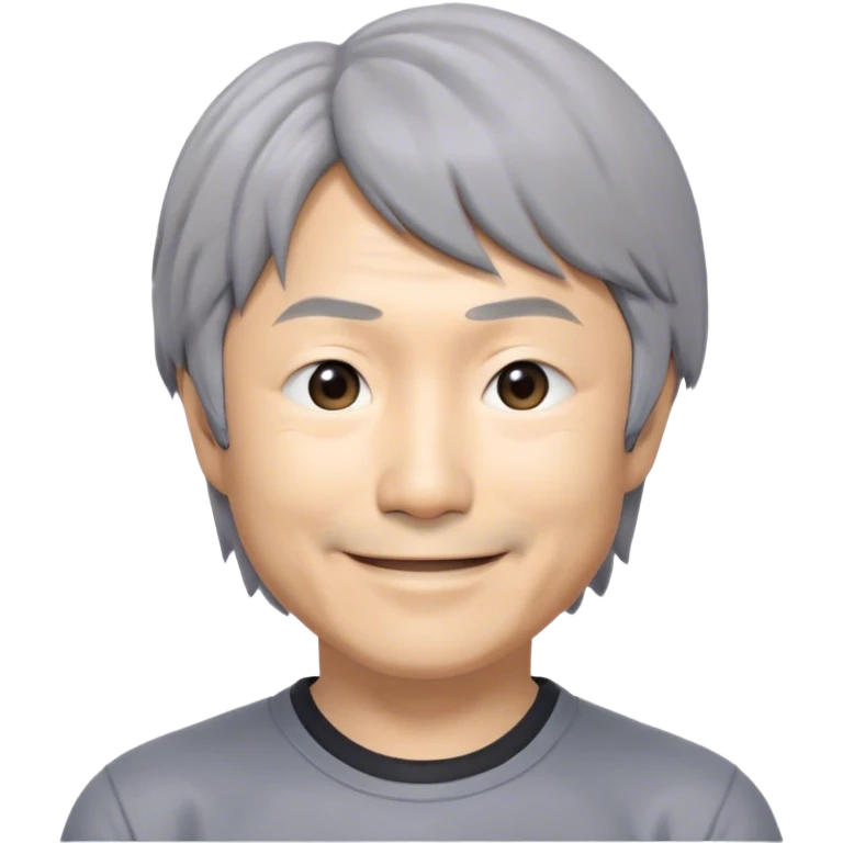 ​Cinematic Realistic Portrait of a Smiling Shigeru Miyamoto, depicted with warm, approachable features, gentle grey-tinted hair, and kind, expressive eyes, set against a subtle backdrop hinting at iconic video game imagery, rendered with lifelike textures and soft, inviting lighting that captures his innovative spirit, emoji