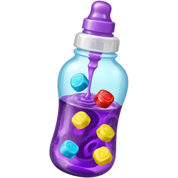baby bottle with purple liquid and jolly ranchers emoji