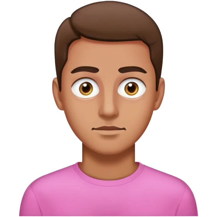 Man wearing pink long sleeve shirt with completely white eyes without pupils emoji