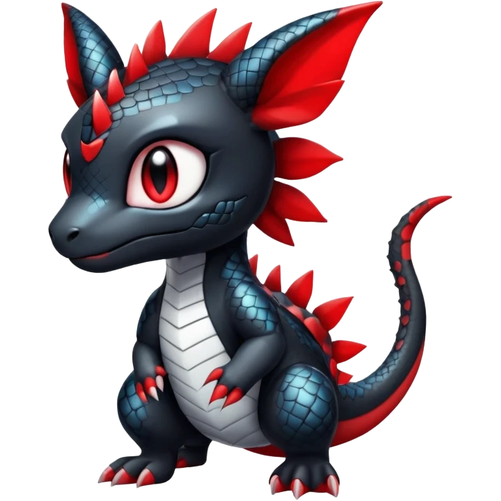 Cute Shiny Chibi Baby Innocent Ethereal Guilmon-Salandit-Umbreon-Fakémon-hybrid-creature (full body)  emoji
