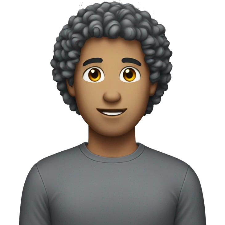 men with curly hair wearing a gray shirt and black pants  emoji