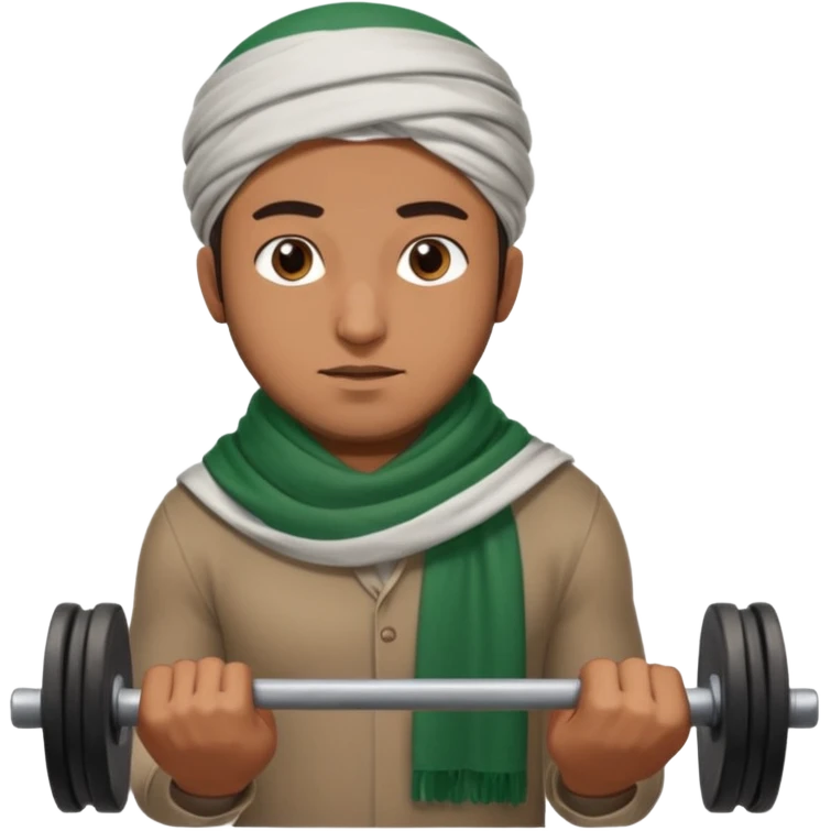 brown muslim man pushing weight wearing palestinian scarf emoji