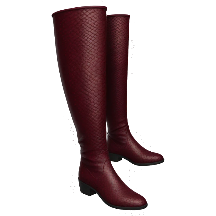 1 burgundy long boots with no face and a snake skin material  emoji
