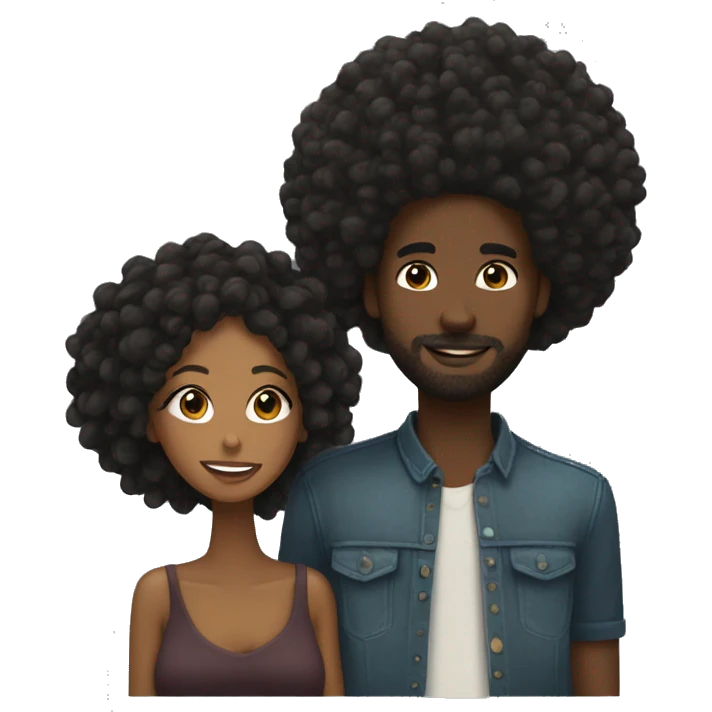 Black woman wearing Afro in love with black man wearing locs emoji