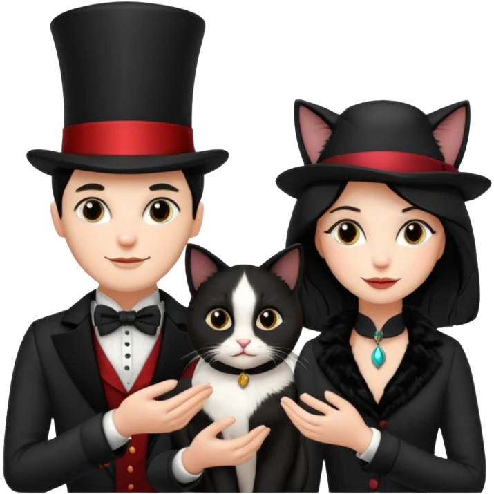 magician couple and their pet cat emoji