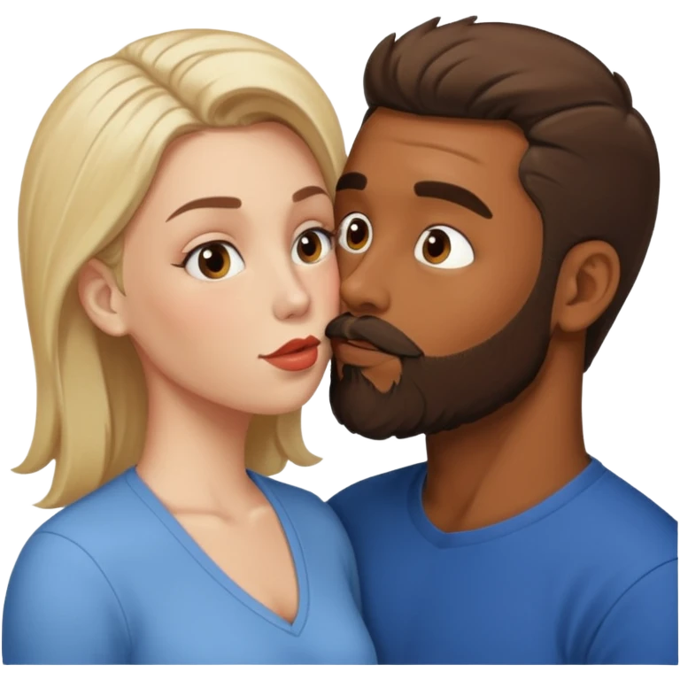 brown skin man with beard and white woman making out  emoji