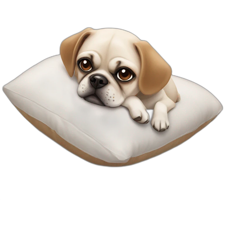 White puggle with brown ears laying on pillow emoji