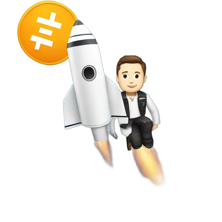 elon musk with a crypto going to the moon emoji