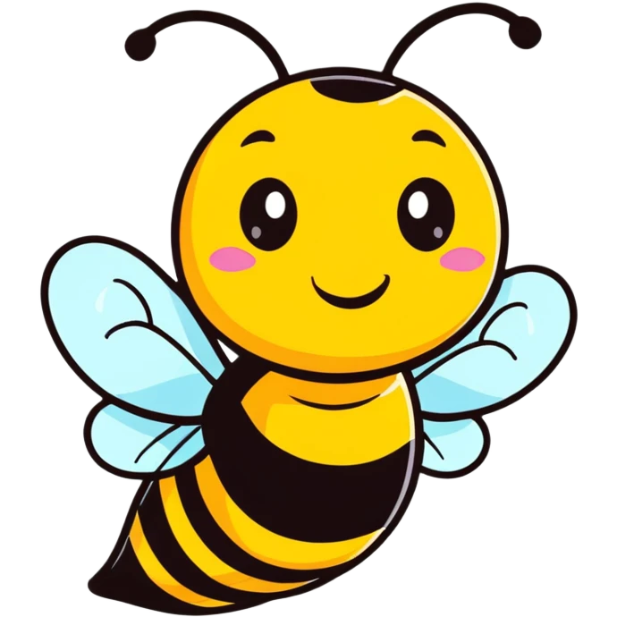 A cheerful buzzing bee with a happy face and translucent wings emoji