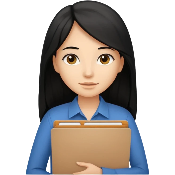 a light tan woman with long black hair past mid-back, round brown eyes and manila folder in her hands emoji