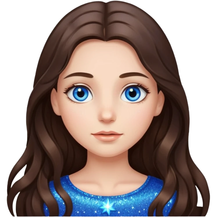 brunette long hair girl with blue eyes sparkling with love glitter and stars in eyes  emoji