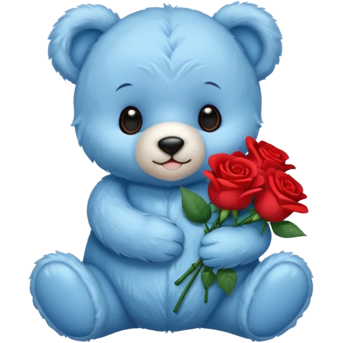cute blue baby teddy bear holding roses  emoji