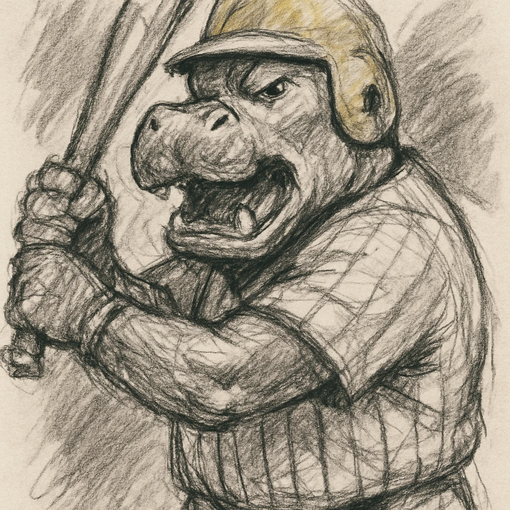 hippo holding a baseball bat, wearing a yellow helmet, pinstripes outfit emoji