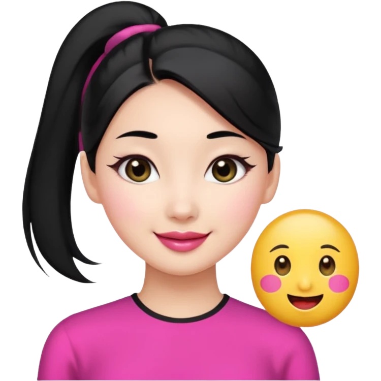 elegant young Chinese woman, black hair in ponytail, white skin, oval face, big black eyes, pink lips, emoji style emoji