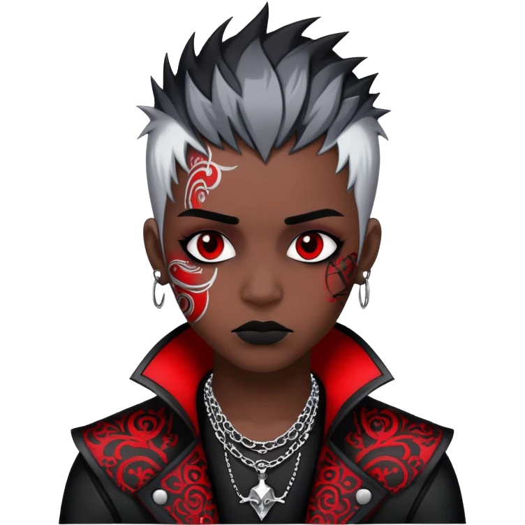 Dark evil Badass emo gothic punky black and silver with intricate red and white patterns  emoji