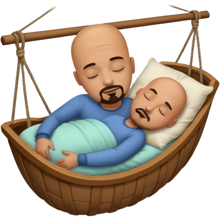 a bald, tan man who has a black goatee sleeping in a cradle emoji