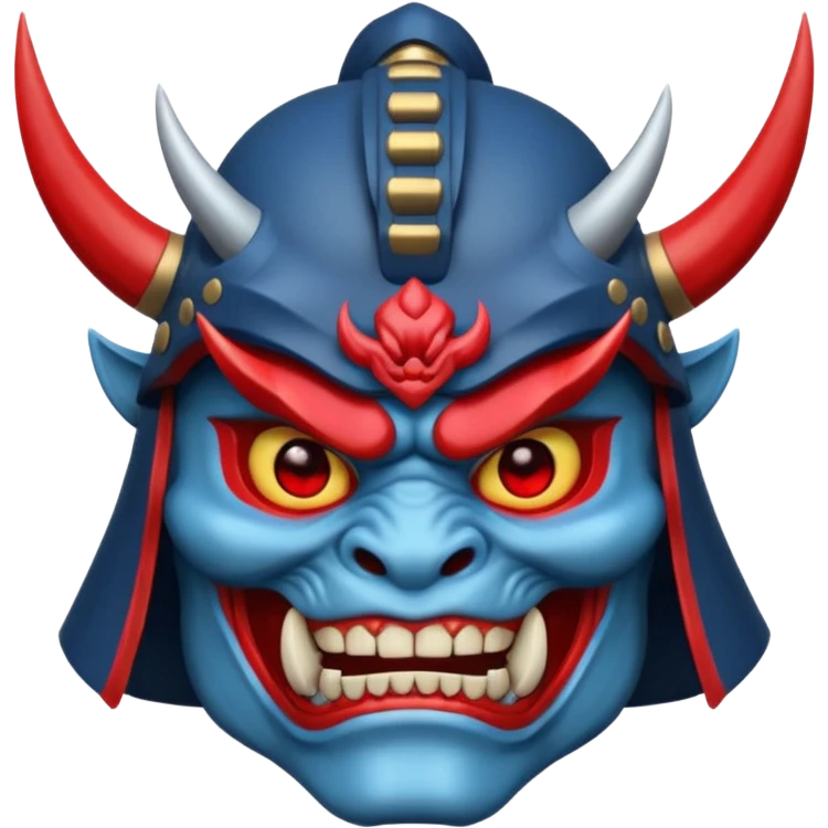 blue oni with samurai helmet face emoji