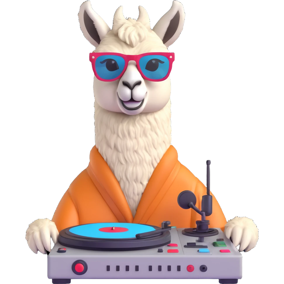 a cool llama with sunglasses and a DJ turntable emoji