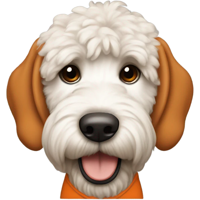 White Goldendoodle as a Cleveland Brown Football player emoji