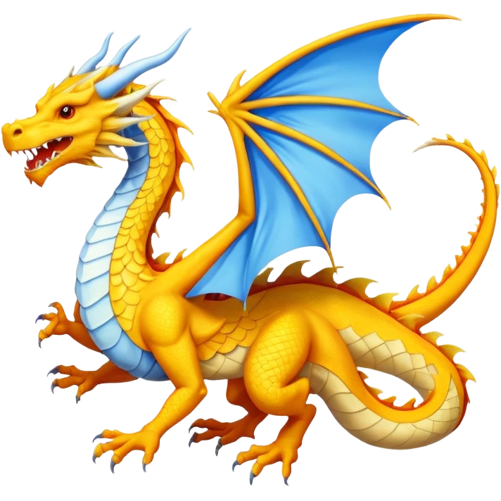 I want a flag made up of orange, Yellow, white, sky blue, and blue Make the dragon's color yellow, darken the blue underneath, and let the area above it be sky blue. emoji