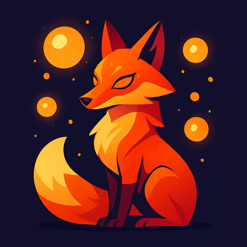 a magical fox with floating orbs emoji