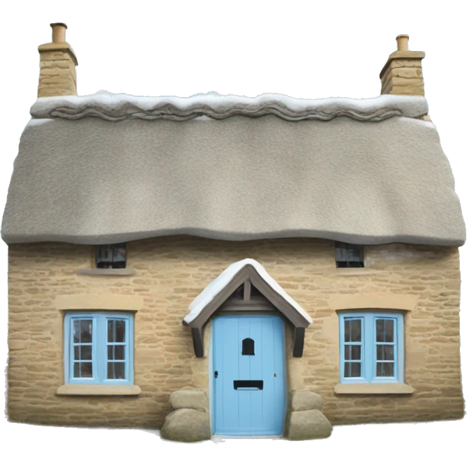 Snowy stone cotswolds cottage with sky blue door  emoji