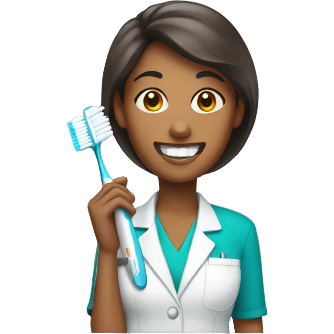 Brown woman dentist holding toothbrush emoji