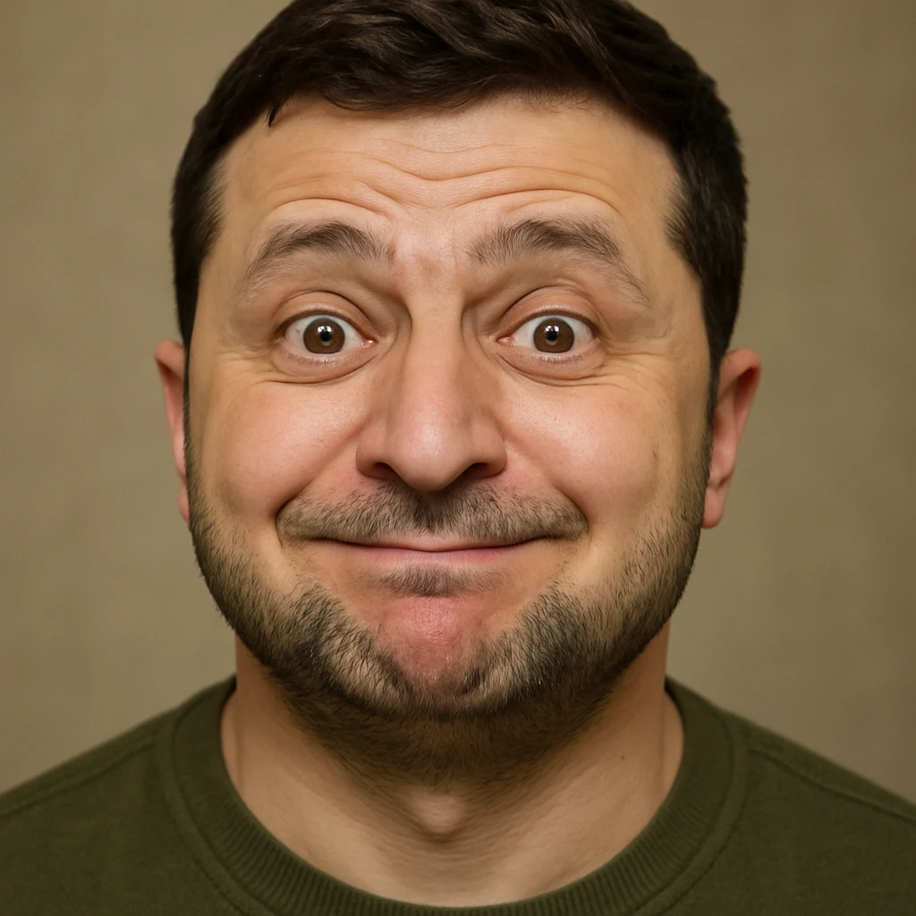 photorealistic emoji style portrait of Zelensky, round face, slightly goofy expression emoji