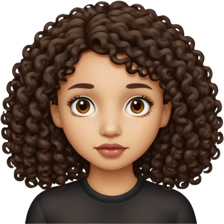 A light skin tone girl with a mole on her left side uper lips and curly dark brown hair emoji